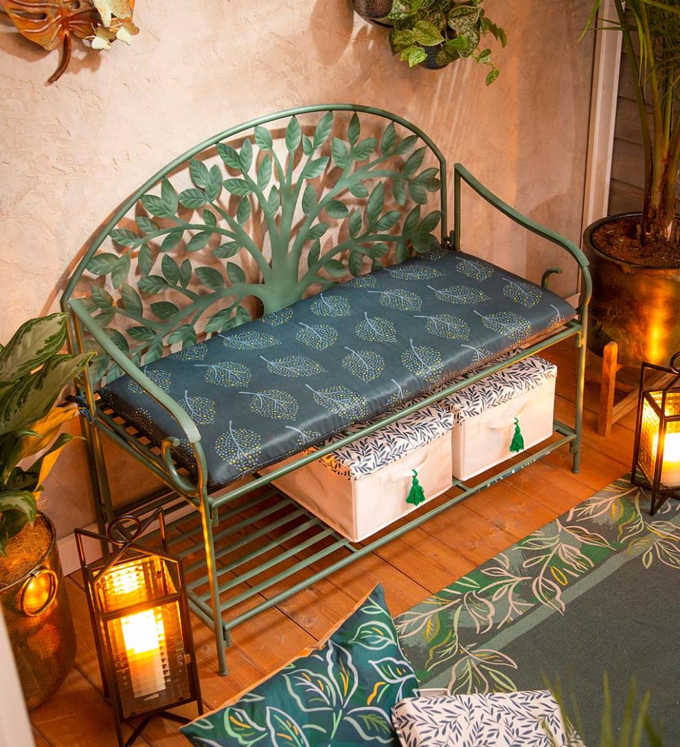 Plow & Hearth Metal Furniture Outdoor Living Indoor/Outdoor Tree Of Life Metal Garden Storage Bench