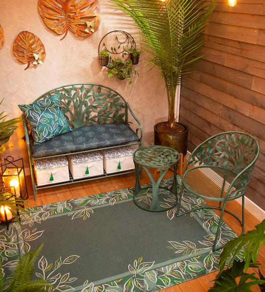 Plow & Hearth Metal Furniture Outdoor Living Indoor/Outdoor Tree Of Life Metal Garden Storage Bench