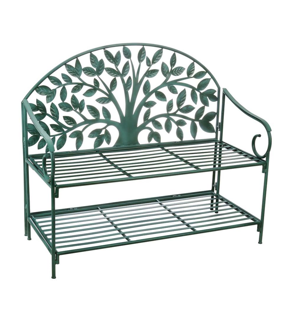Plow & Hearth Metal Furniture Outdoor Living Indoor/Outdoor Tree Of Life Metal Garden Storage Bench