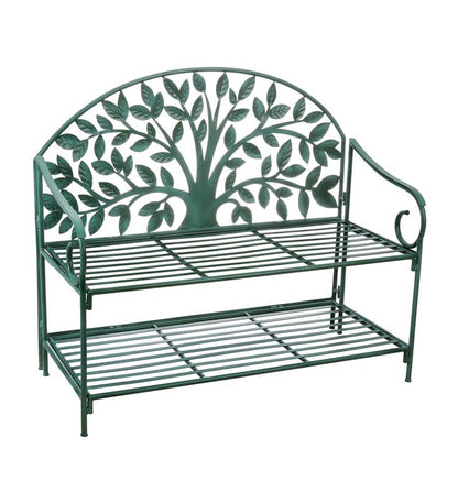 Plow & Hearth Metal Furniture Outdoor Living Indoor/Outdoor Tree Of Life Metal Garden Storage Bench