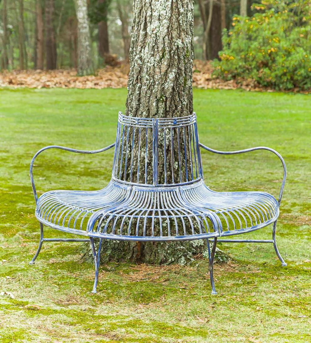 Plow & Hearth Metal Furniture Outdoor Living Metal Curved Wrap-Around Tree Bench