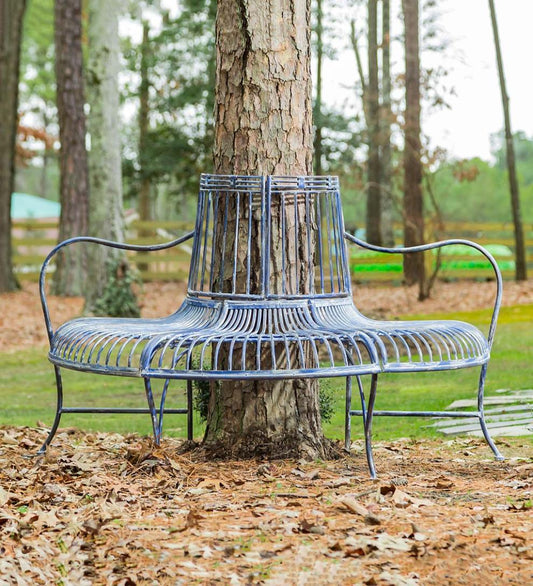 Plow & Hearth Metal Furniture Outdoor Living Metal Curved Wrap-Around Tree Bench