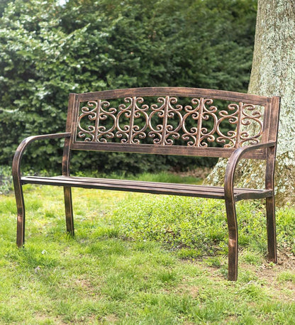 Plow & Hearth Metal Furniture Outdoor Living Montebello Metal Garden Bench
