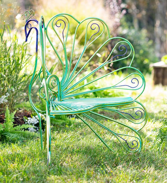 Plow & Hearth Metal Furniture Outdoor Living Multicolor Metal Peacock Garden Chair