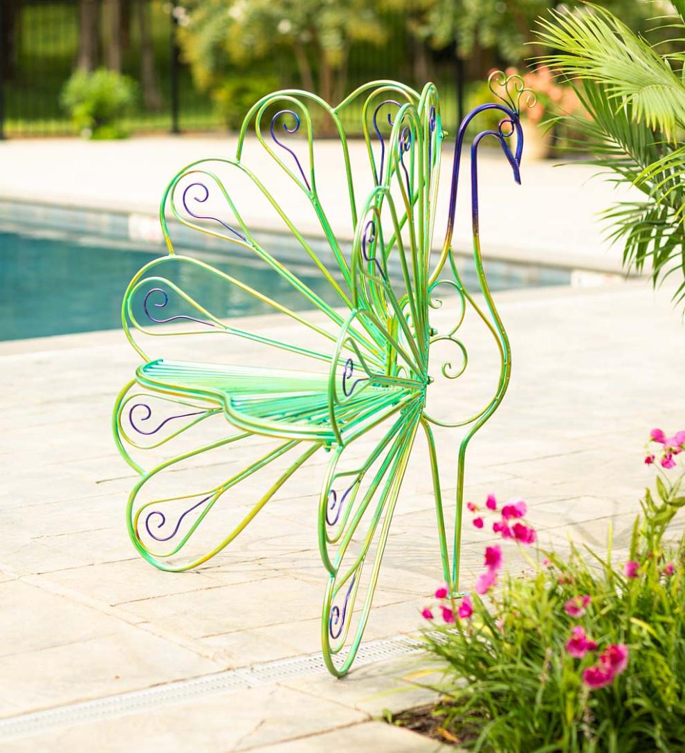 Plow & Hearth Metal Furniture Outdoor Living Multicolor Metal Peacock Garden Chair