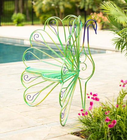 Plow & Hearth Metal Furniture Outdoor Living Multicolor Metal Peacock Garden Chair