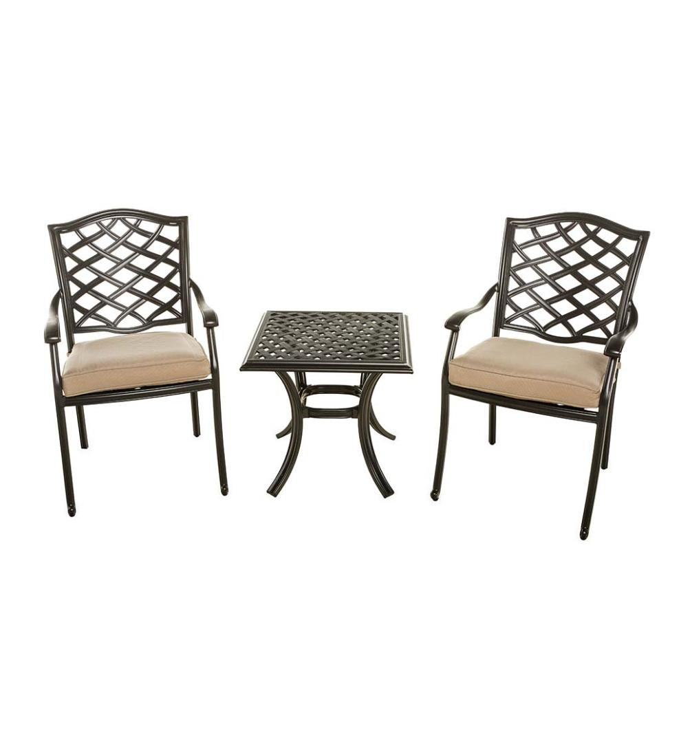 Plow & Hearth Metal Furniture Outdoor Living Park Grove Cast Aluminum Outdoor 3-Piece Seating Set With Cushions