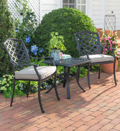 Plow & Hearth Metal Furniture Outdoor Living Park Grove Cast Aluminum Outdoor 3-Piece Seating Set With Cushions