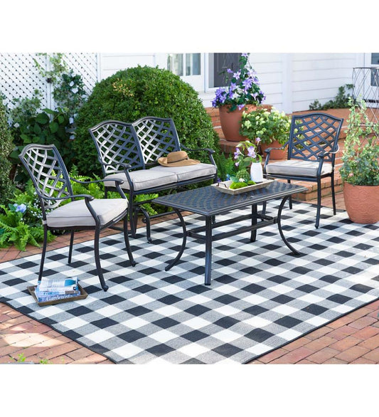 Plow & Hearth Metal Furniture Outdoor Living Park Grove Cast Aluminum Outdoor 4-Piece Seating Set With Cushions
