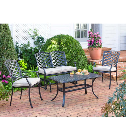 Plow & Hearth Metal Furniture Outdoor Living Park Grove Cast Aluminum Outdoor 4-Piece Seating Set With Cushions