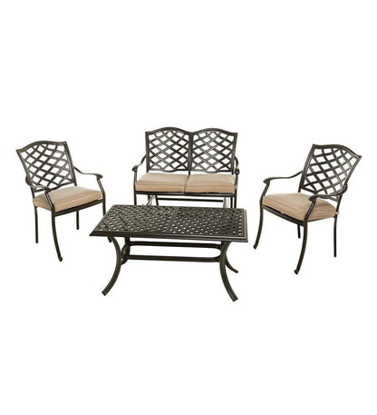 Plow & Hearth Metal Furniture Outdoor Living Park Grove Cast Aluminum Outdoor 4-Piece Seating Set With Cushions