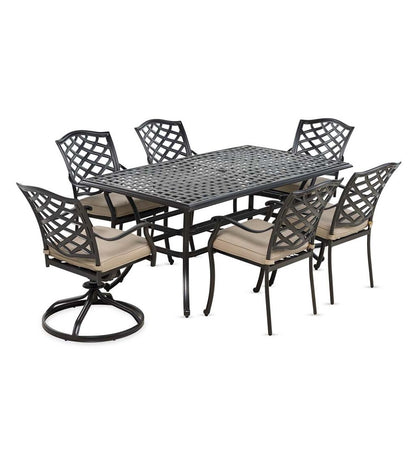 Plow & Hearth Metal Furniture Outdoor Living Park Grove Cast Aluminum Outdoor 7-Piece Dining Set With Cushions