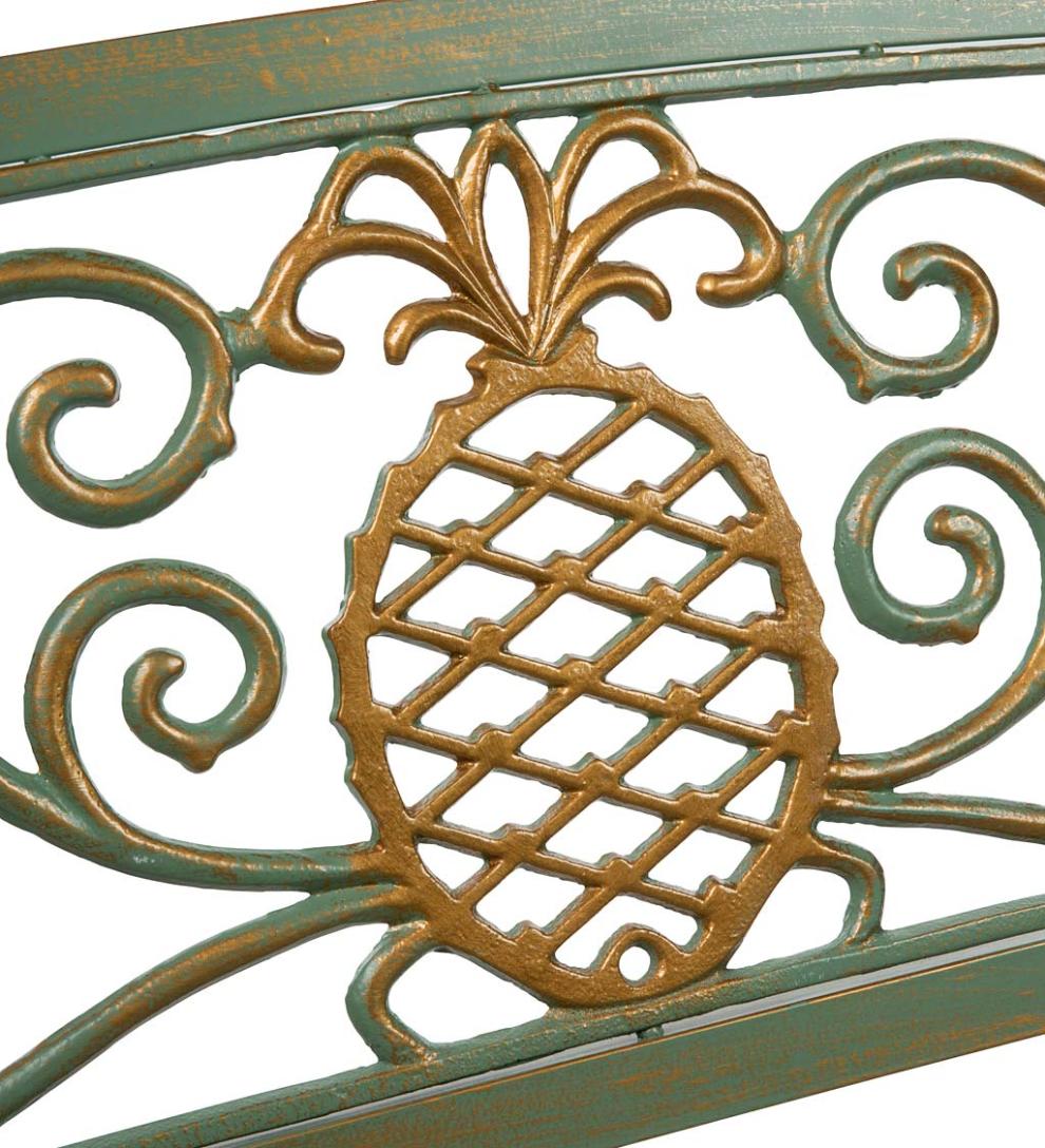 Plow & Hearth Metal Furniture Outdoor Living Pineapple Metal Garden Bench - Verdigris