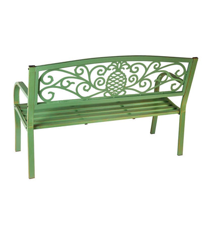 Plow & Hearth Metal Furniture Outdoor Living Pineapple Metal Garden Bench - Verdigris
