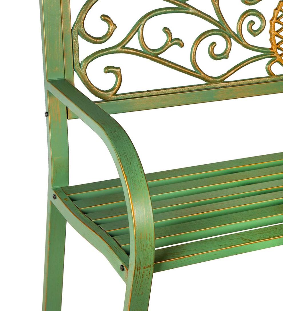 Plow & Hearth Metal Furniture Outdoor Living Pineapple Metal Garden Bench - Verdigris