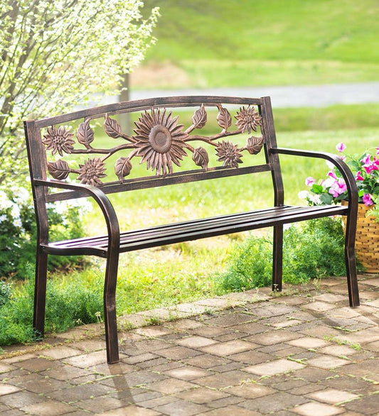 Plow & Hearth Metal Furniture Outdoor Living Sunflower Metal Garden Bench