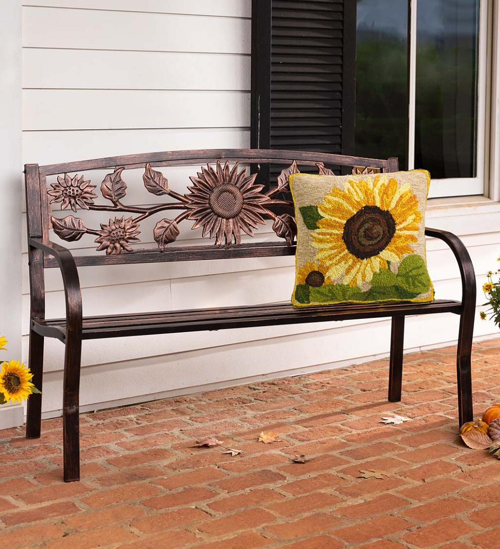 Plow & Hearth Metal Furniture Outdoor Living Sunflower Metal Garden Bench