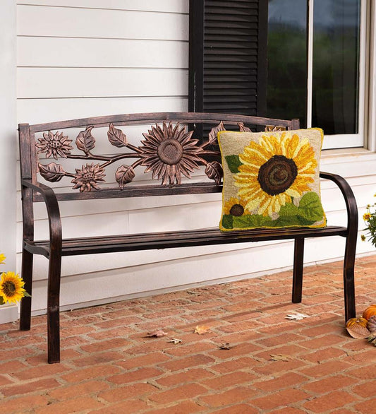 Plow & Hearth Metal Furniture Outdoor Living Sunflower Metal Garden Bench