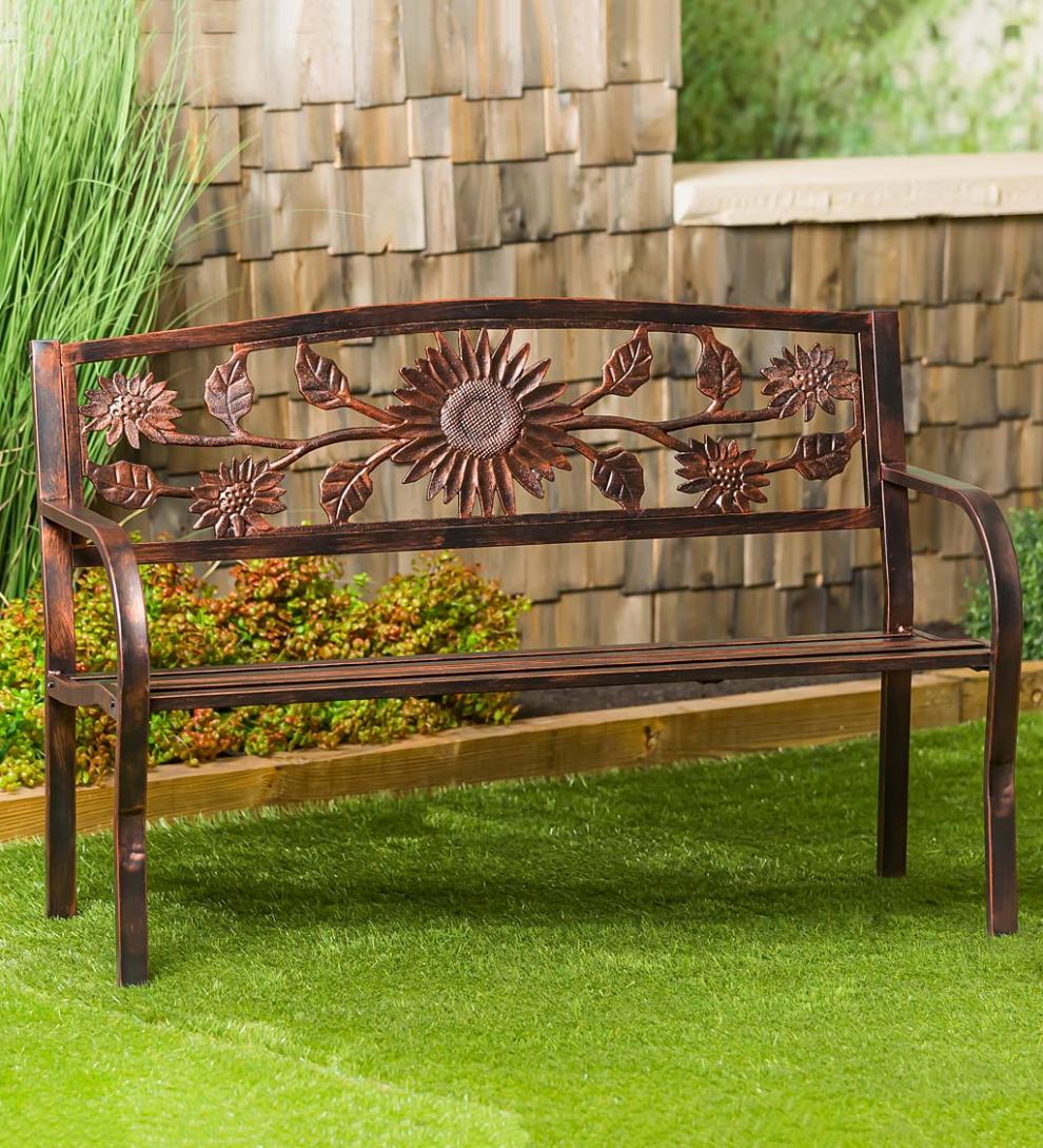 Plow & Hearth Metal Furniture Outdoor Living Sunflower Metal Garden Bench