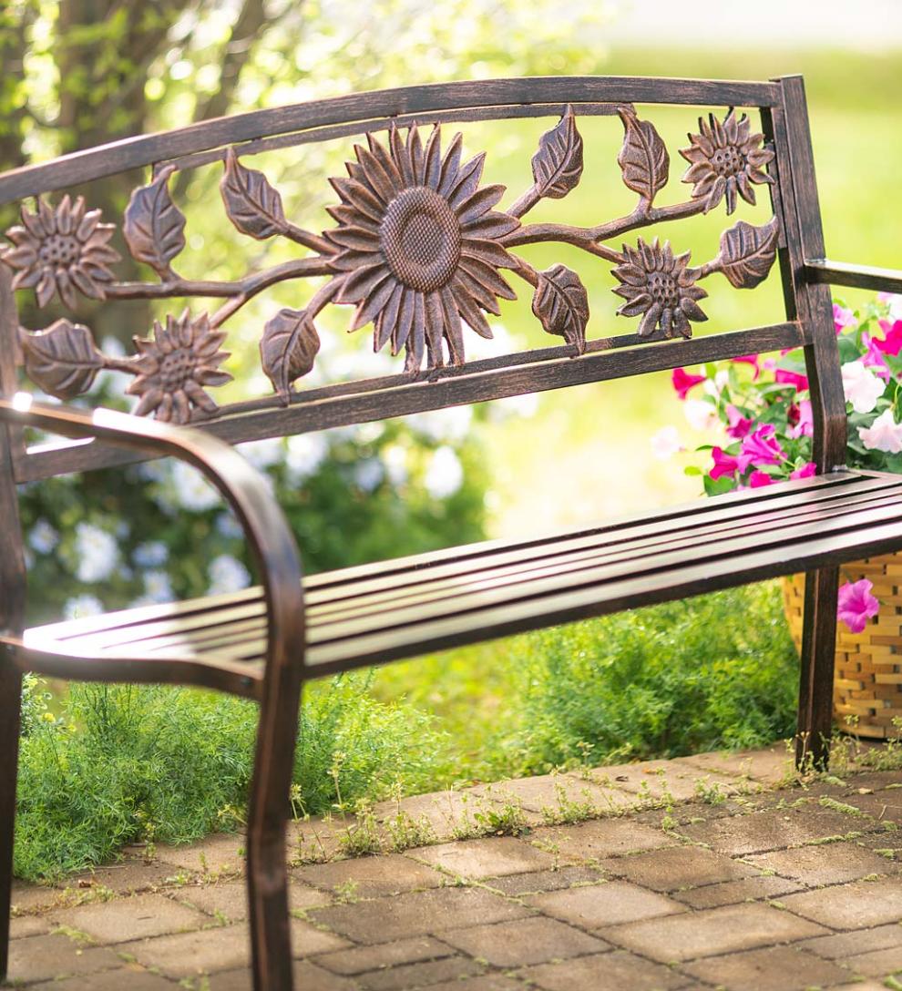 Plow & Hearth Metal Furniture Outdoor Living Sunflower Metal Garden Bench