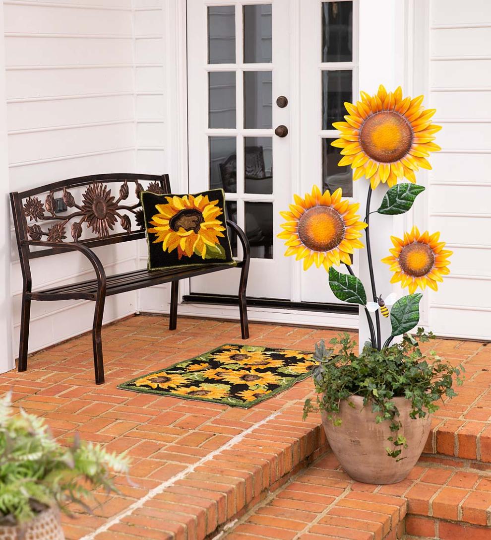 Plow & Hearth Metal Furniture Outdoor Living Sunflower Metal Garden Bench