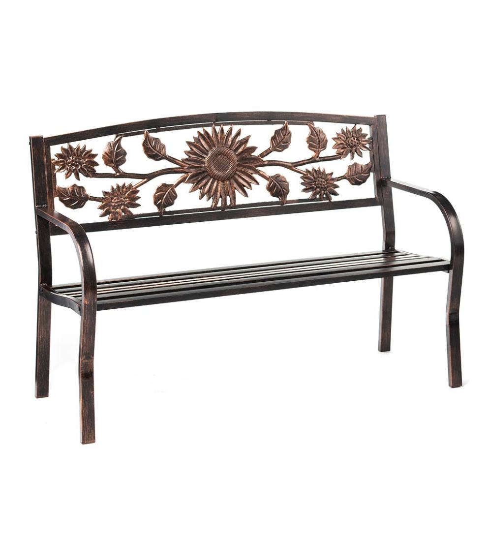Plow & Hearth Metal Furniture Outdoor Living Sunflower Metal Garden Bench