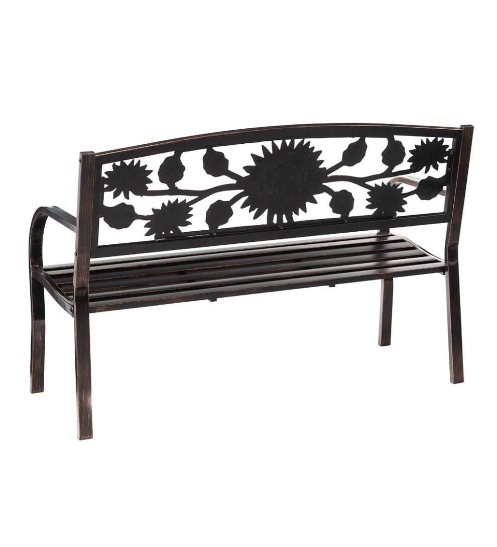 Plow & Hearth Metal Furniture Outdoor Living Sunflower Metal Garden Bench