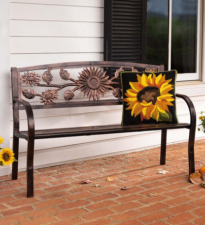 Plow & Hearth Metal Furniture Outdoor Living Sunflower Metal Garden Bench
