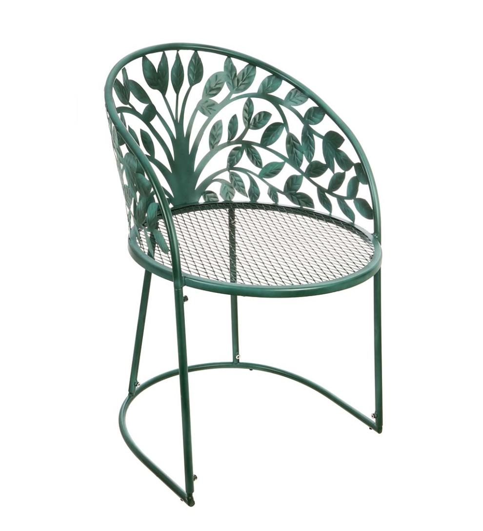 Plow & Hearth Metal Furniture Outdoor Living Tree Of Life Metal Garden Chair With Side Table, 2-Piece Set