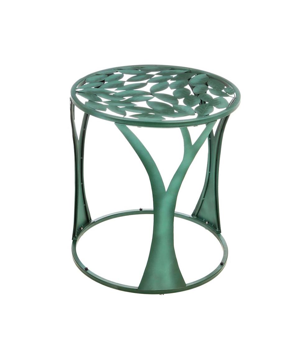 Plow & Hearth Metal Furniture Outdoor Living Tree Of Life Metal Garden Chair With Side Table, 2-Piece Set