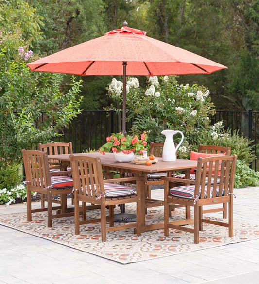 Plow & Hearth Outdoor Dining Outdoor Living Lancaster Outdoor Furniture Collection, Eucalyptus Wood Extension Table And 6 Chairs