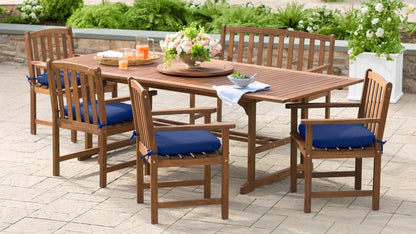 Plow & Hearth Outdoor Dining Outdoor Living Lancaster Outdoor Furniture Collection, Eucalyptus Wood Extension Table And 6 Chairs