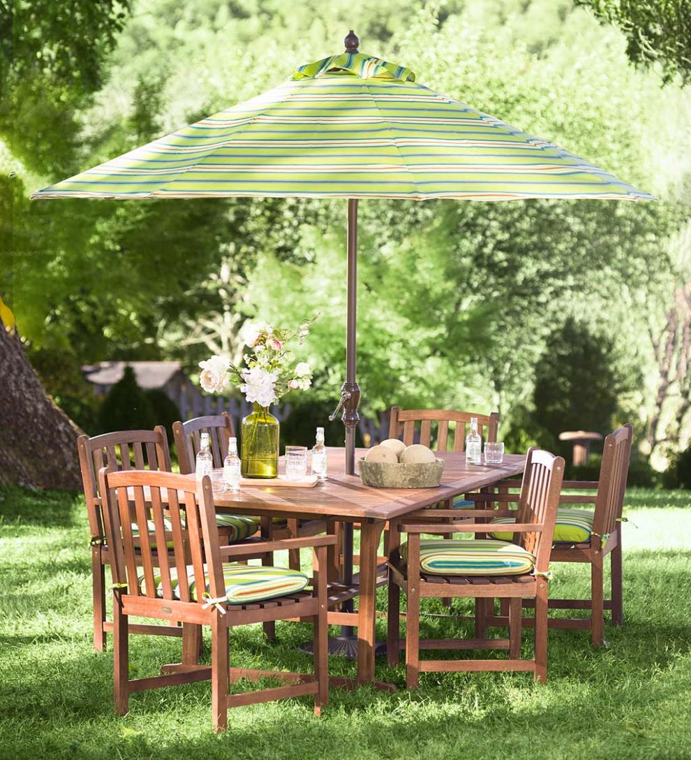 Plow & Hearth Outdoor Dining Outdoor Living Lancaster Outdoor Furniture Collection, Eucalyptus Wood Extension Table And 6 Chairs