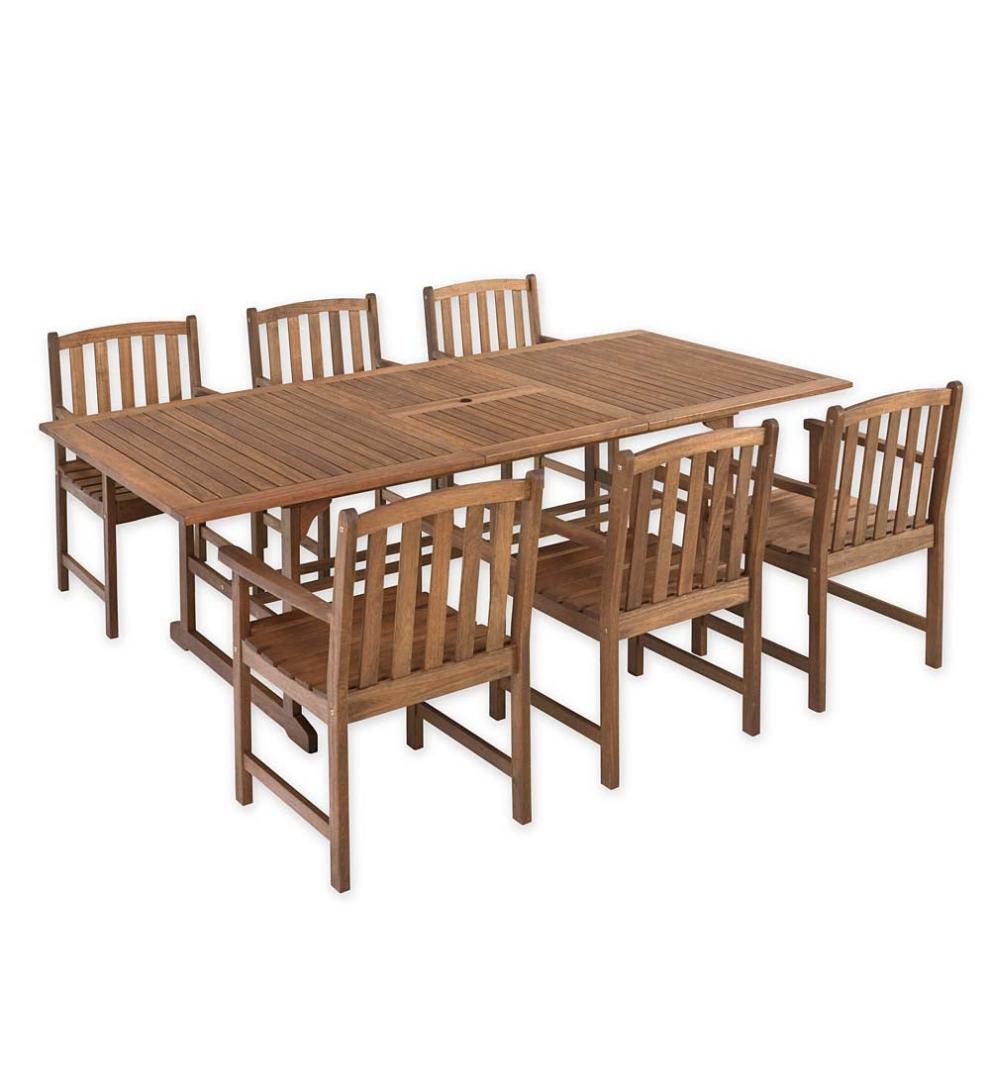 Plow & Hearth Outdoor Dining Outdoor Living Lancaster Outdoor Furniture Collection, Eucalyptus Wood Extension Table And 6 Chairs
