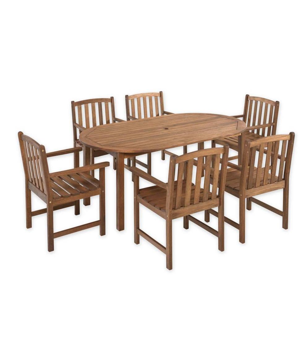 Plow & Hearth Outdoor Dining Outdoor Living Lancaster Outdoor Furniture Collection, Eucalyptus Wood Oval Table And 6 Chairs