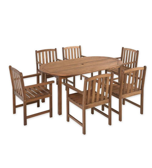 Plow & Hearth Outdoor Dining Outdoor Living Lancaster Outdoor Furniture Collection, Eucalyptus Wood Oval Table And 6 Chairs