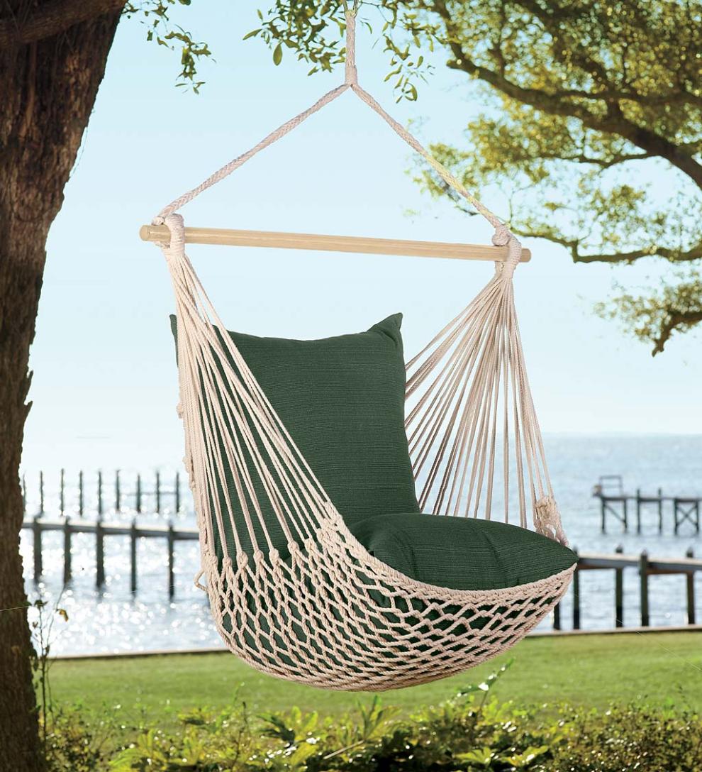 Plow & Hearth Outdoor Furniture Cushions Outdoor Living Replacement Pillows For Rope Hammock Swing, Set Of 2 - Forest Green