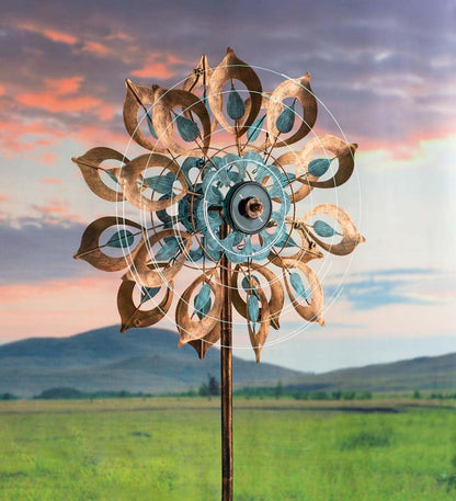 Plow & Hearth Outdoor Lamps & Lighting Outdoor Living Antique Blue And Copper Lily Flower Solar Wind Spinner