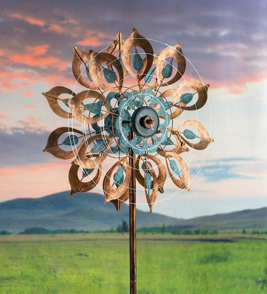 Plow & Hearth Outdoor Lamps & Lighting Outdoor Living Antique Blue And Copper Lily Flower Solar Wind Spinner