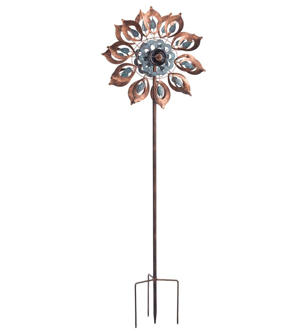 Plow & Hearth Outdoor Lamps & Lighting Outdoor Living Antique Blue And Copper Lily Flower Solar Wind Spinner
