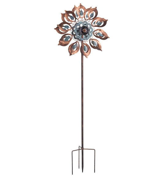 Plow & Hearth Outdoor Lamps & Lighting Outdoor Living Antique Blue And Copper Lily Flower Solar Wind Spinner
