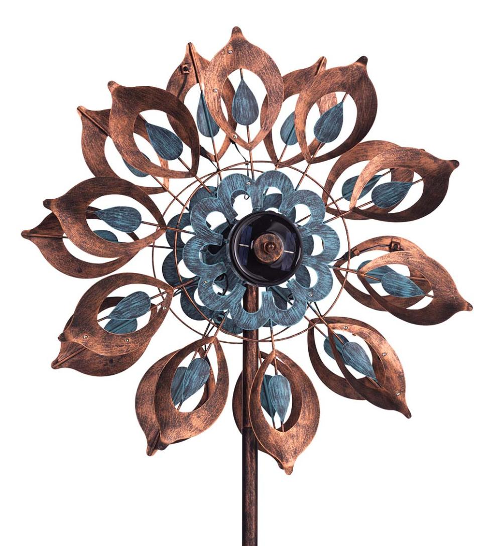 Plow & Hearth Outdoor Lamps & Lighting Outdoor Living Antique Blue And Copper Lily Flower Solar Wind Spinner