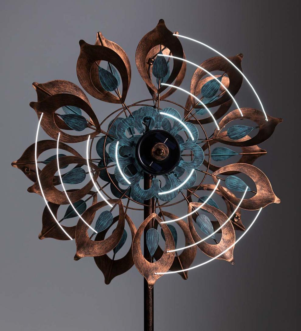 Plow & Hearth Outdoor Lamps & Lighting Outdoor Living Antique Blue And Copper Lily Flower Solar Wind Spinner