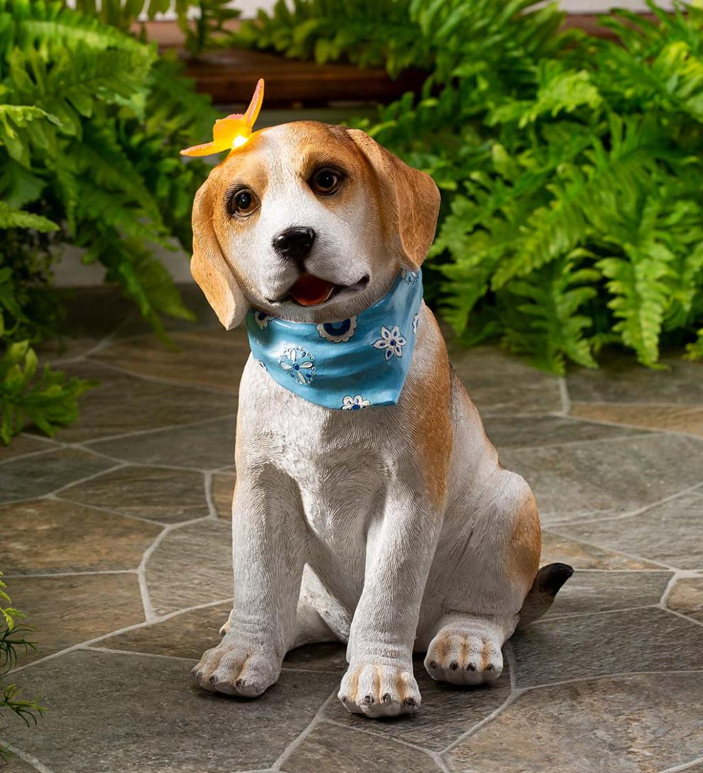 Plow & Hearth Outdoor Lamps & Lighting Outdoor Living Beagle Puppy With Solar Butterfly Garden Statue