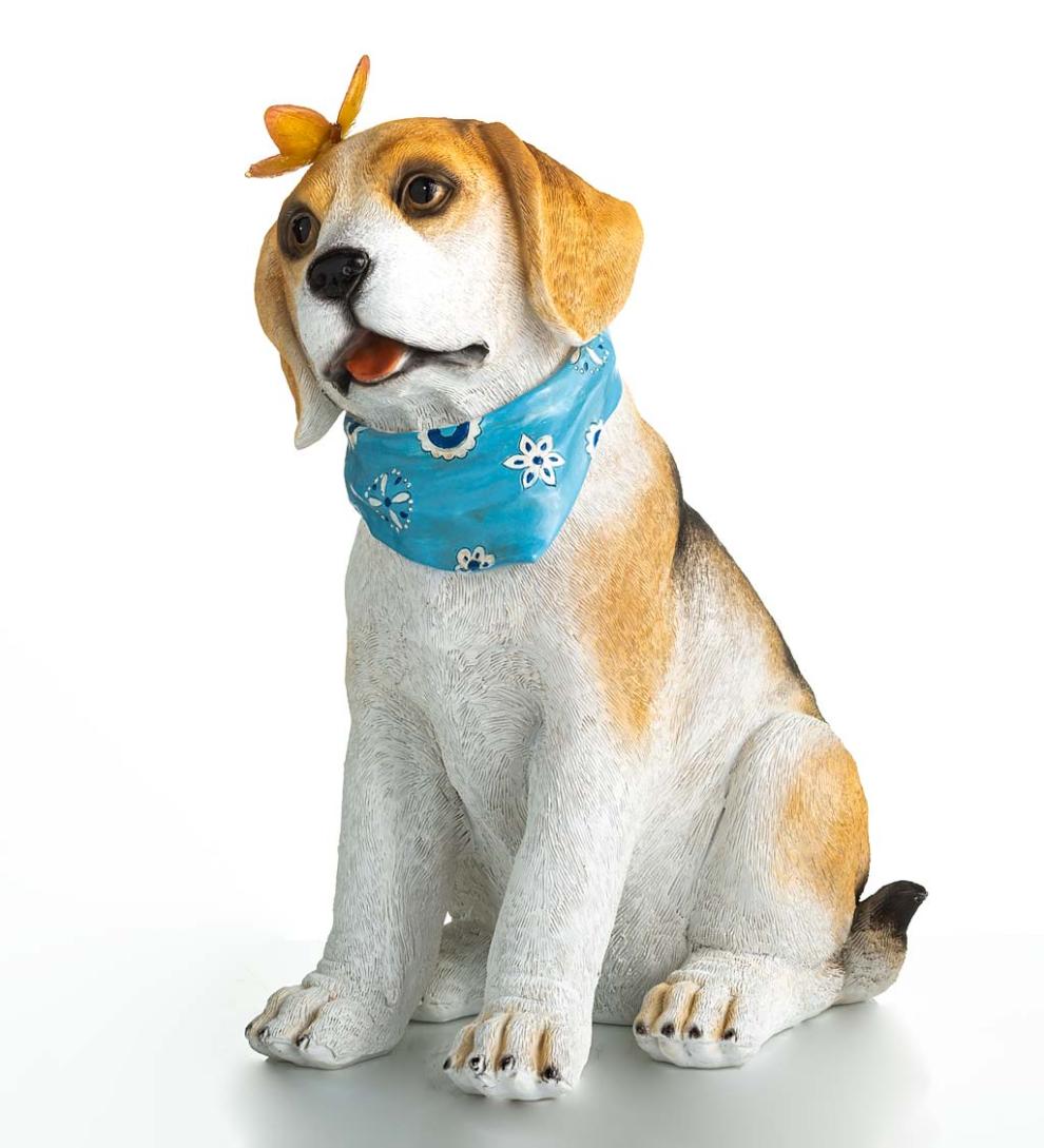 Plow & Hearth Outdoor Lamps & Lighting Outdoor Living Beagle Puppy With Solar Butterfly Garden Statue