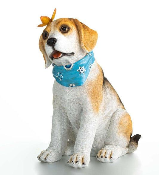 Plow & Hearth Outdoor Lamps & Lighting Outdoor Living Beagle Puppy With Solar Butterfly Garden Statue