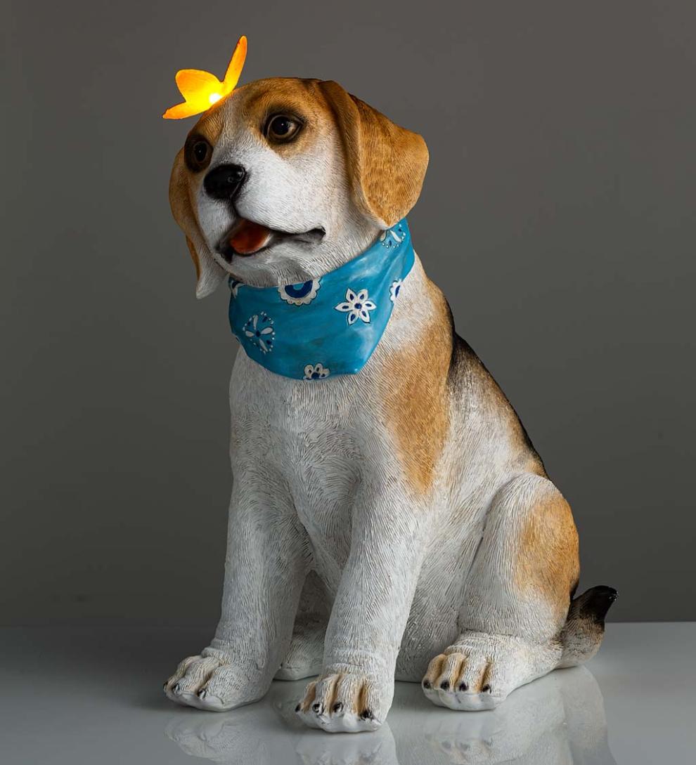 Plow & Hearth Outdoor Lamps & Lighting Outdoor Living Beagle Puppy With Solar Butterfly Garden Statue