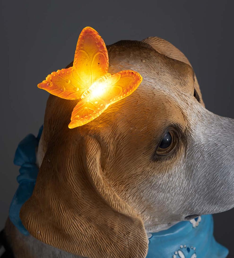 Plow & Hearth Outdoor Lamps & Lighting Outdoor Living Beagle Puppy With Solar Butterfly Garden Statue