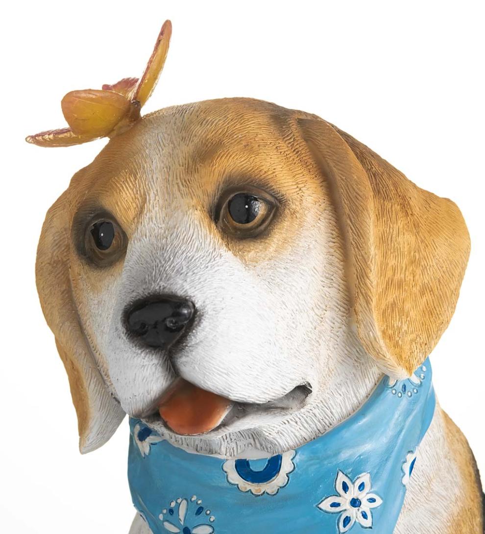 Plow & Hearth Outdoor Lamps & Lighting Outdoor Living Beagle Puppy With Solar Butterfly Garden Statue