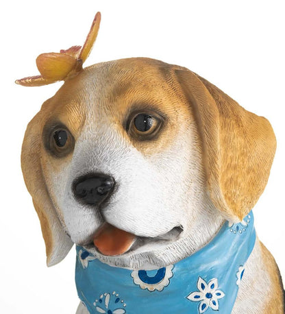Plow & Hearth Outdoor Lamps & Lighting Outdoor Living Beagle Puppy With Solar Butterfly Garden Statue